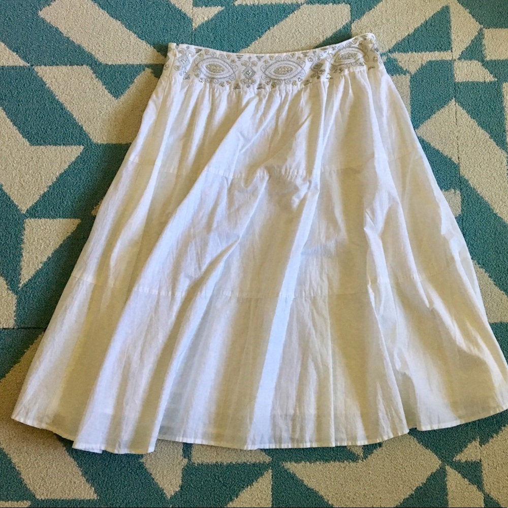 Long white skirt with beaded waist